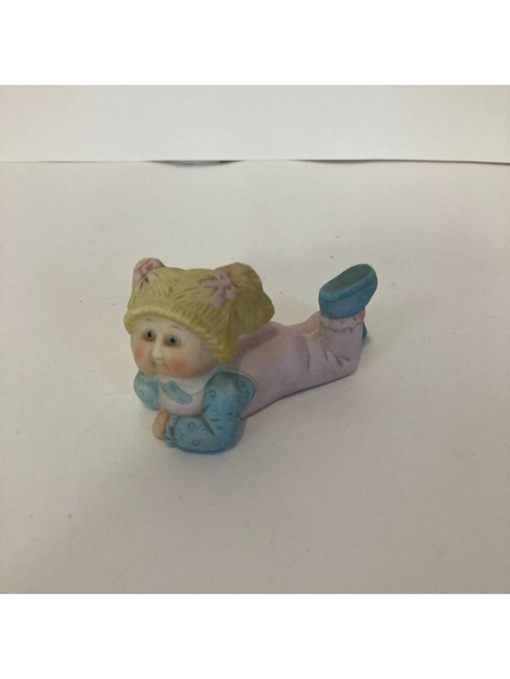 Vintage 1984 Cabbage Patch Kids Ceramic Figurine Girl Blonde Hair Pink Overalls